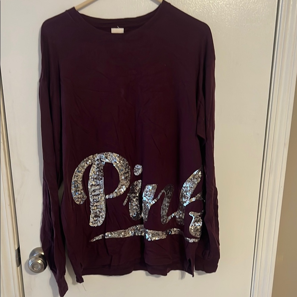 PINK Victoria's Secret Maroon Sequin Logo Top